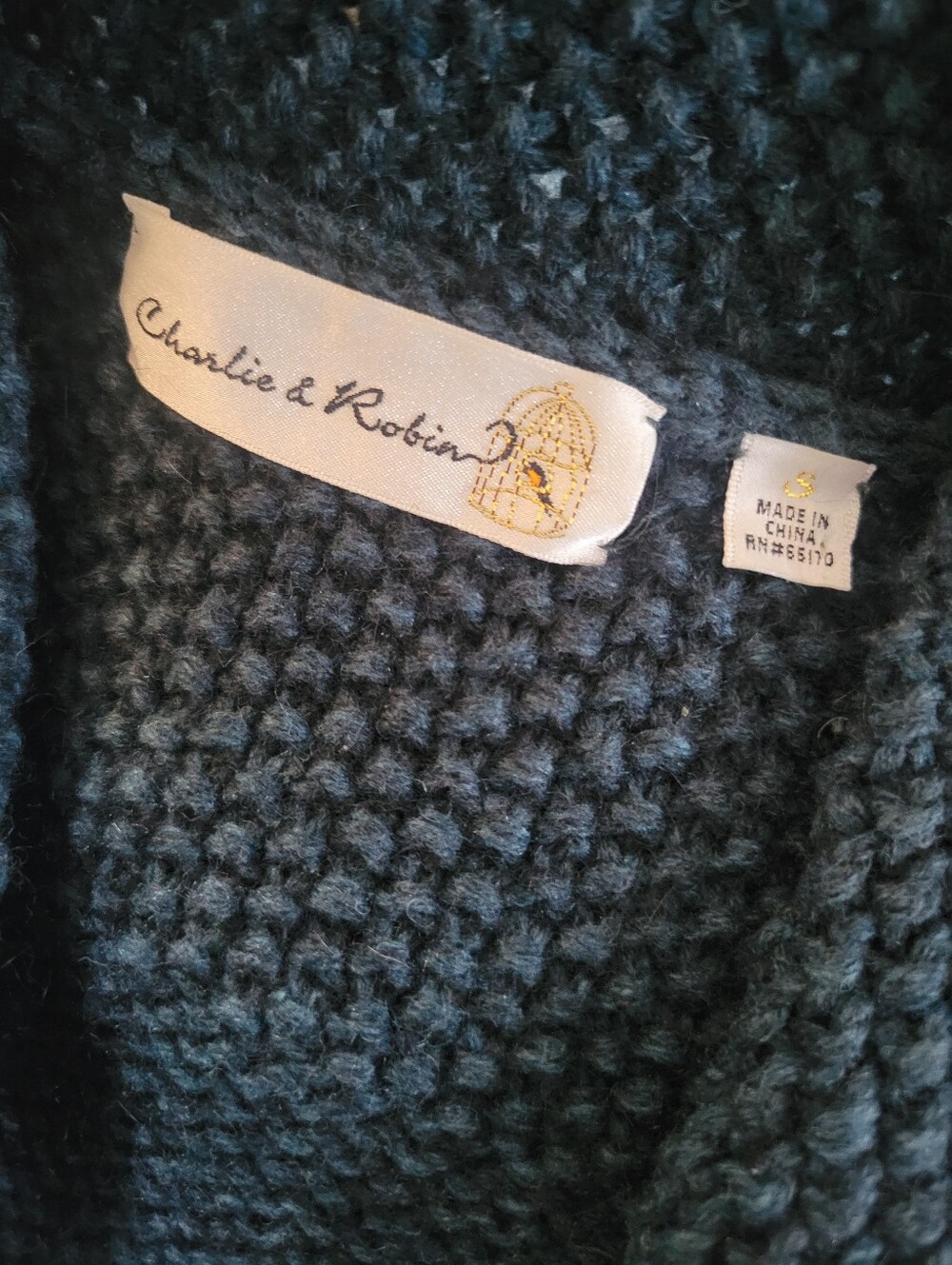 Anthropologie × Charlie & Robin Cardigan Wool Alpaca Crochet Puff Sleeve Teal SM - Picture 7 of 8